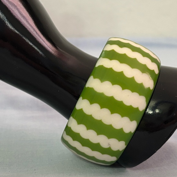 White & Green Wide Chunky Bangle Bracelet (Reminiscent of a Watermelon) - Picture 1 of 16